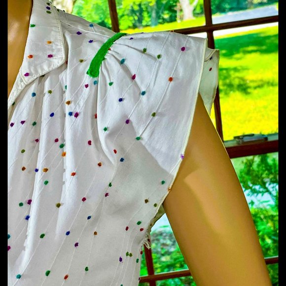 ▪️DIANE VON FURSTENBERG▪️Colorful Embroidered Confetti Flutter Sleeve Blouse Top - Picture 5 of 9